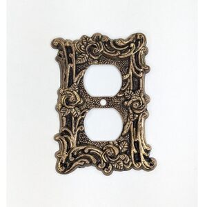 Vintage Baroque Victorian AmerTac Brand Double Outlet Cover Plate Gold Floral